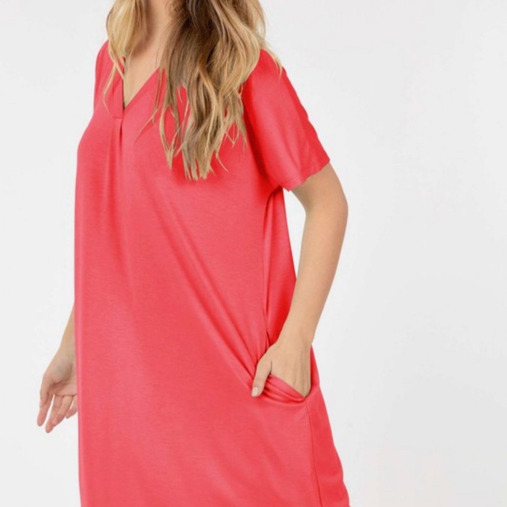 V-Neck T-Shirt Dress with Pockets